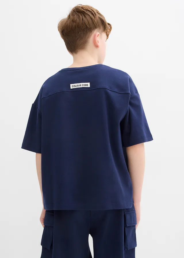 T-shirt oversize en coton épais, Couleur: bleu foncé