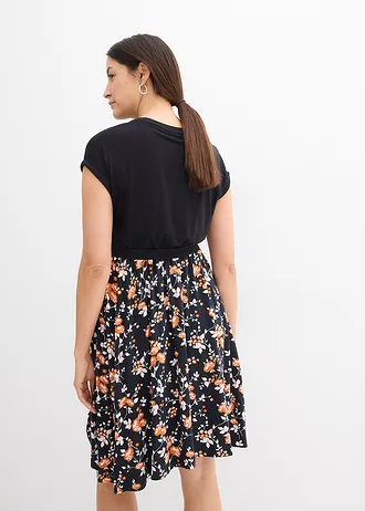 Těhotenské a kojící šaty 2 v 1, s kapsami, barva: černo-terakotová s květy