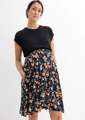 Těhotenské a kojící šaty 2 v 1, s kapsami, barva: černo-terakotová s květy