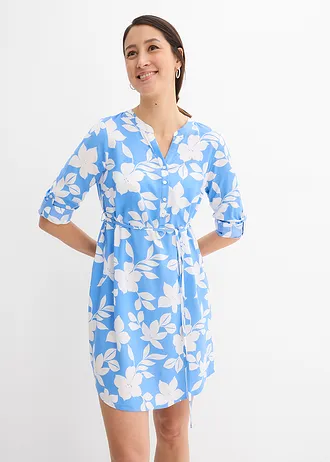 2-in-1 zwangerschapsjurk van vloeiende viscose, Kleur: wit-middenblauw gebloemd