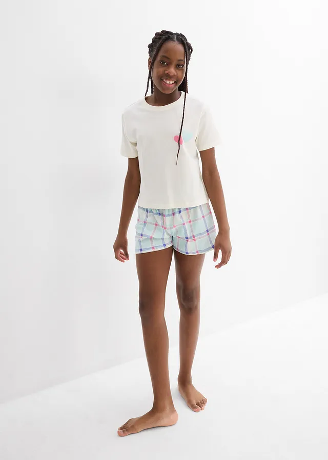 Lot de 2 pyjashorts 100% coton • mauve clair/écru + turquoise/écru carreaux • product-page.page-title-suffix