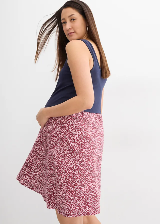 Robe de grossesse et d’allaitement en jersey coton • bleu foncé-rouge brun floral • product-page.page-title-suffix