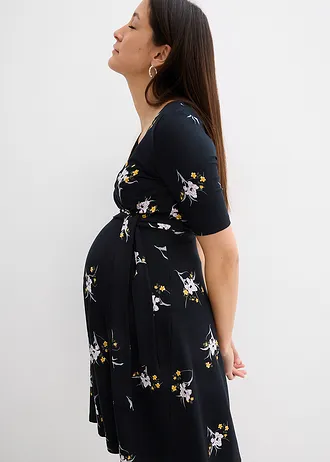 Těhotenské šaty s kojicí funkcí, z měkké viskózy • černá s květy • bonprix obchod