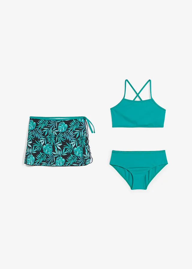Bikini en rokje (3-dlg. set) • blauwgroen-zwart met print • product-page.page-title-suffix