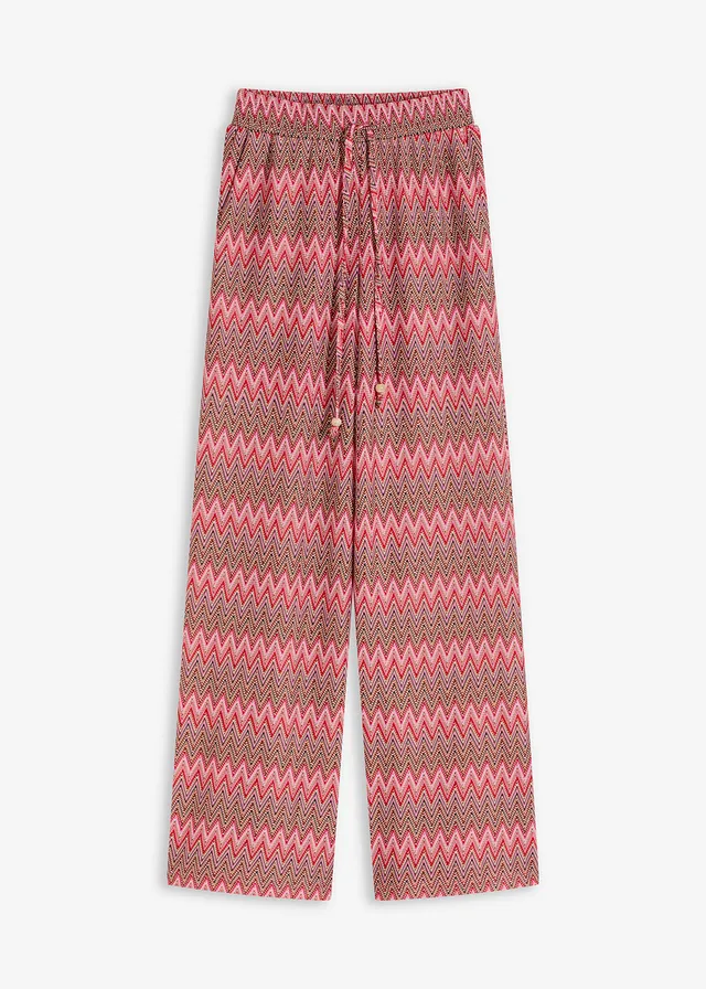 pantaloni largi din jerse, cu aspect croșetat