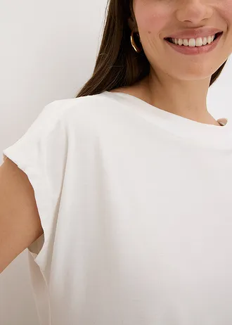 T-shirt avec bordure en satin • ecru • Boutique bonprix