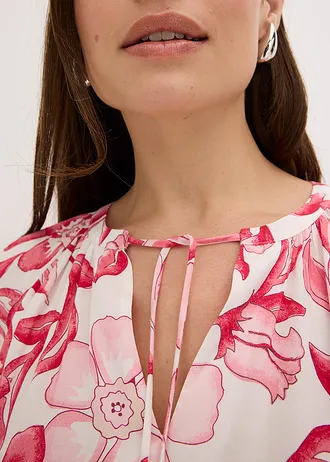 Tunikové šaty ze splývavé viskózy s potiskem • přírodně bílo-pink květy • bonprix obchod