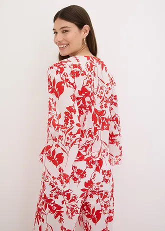 Chemisier 100% coton, Couleur: blanc-rouge orangé floral