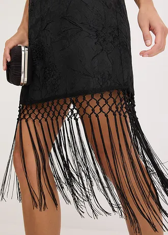 Mini jurk met franjes • zwart • bonprix online shop