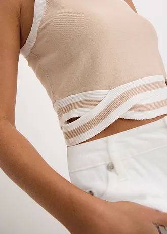 Cropped gebreide top met gedraaide zoom • wolwit-zwart • bonprix online shop