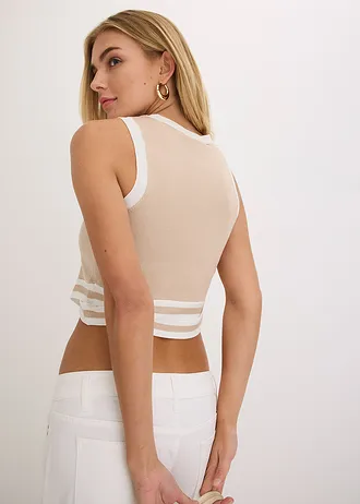 Cropped gebreide top met gedraaide zoom • wolwit-zwart • bonprix online shop