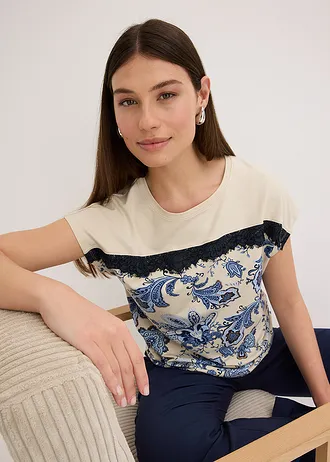 Oversize triko s krajkovou légou • přírodní-matně modrá • bonprix obchod