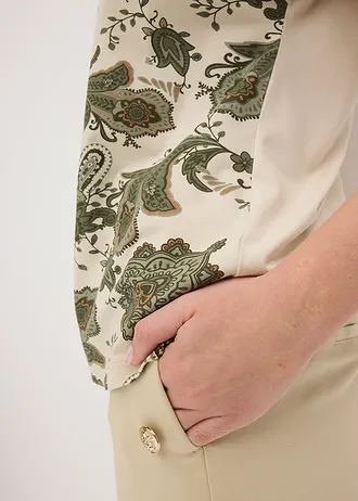 Oversized shirt met een band van kant • ecru-olijfgroen paisley • bonprix online shop