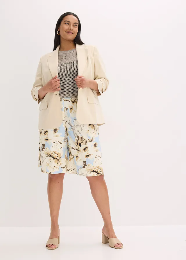 Casual blazer van viscose met 3/4 mouwen, Kleur: lichtsand