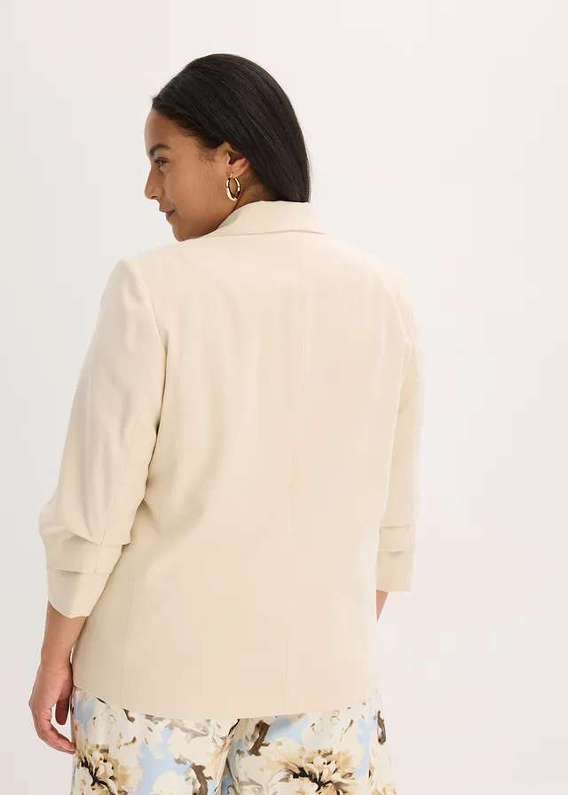 Casual blazer van viscose met 3/4 mouwen, Kleur: lichtsand