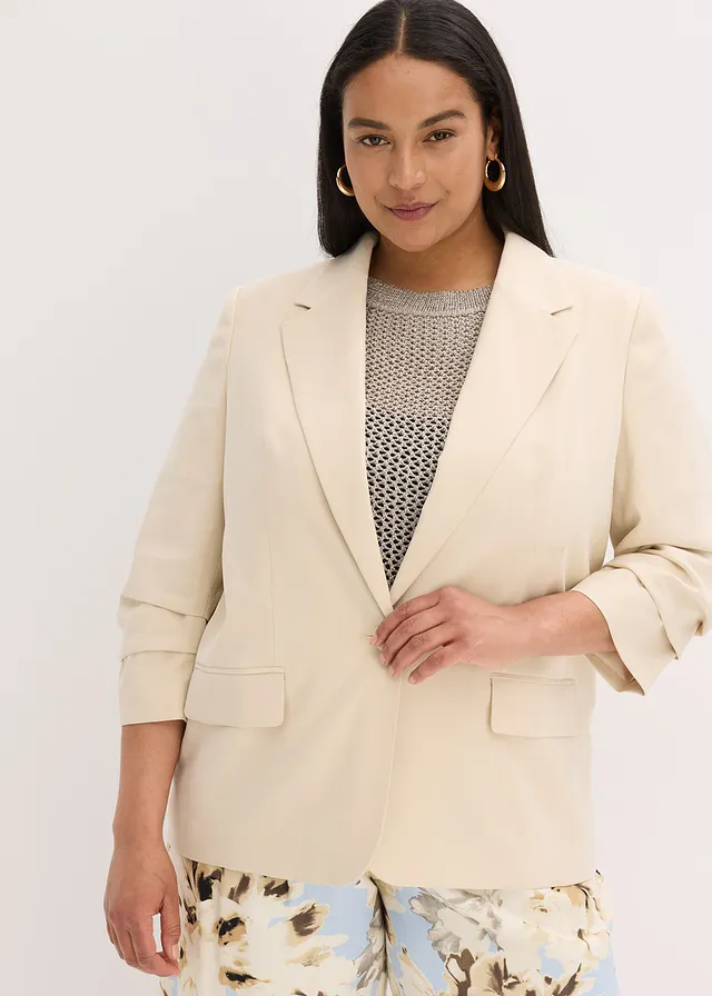 Casual blazer van viscose met 3/4 mouwen, Kleur: lichtsand