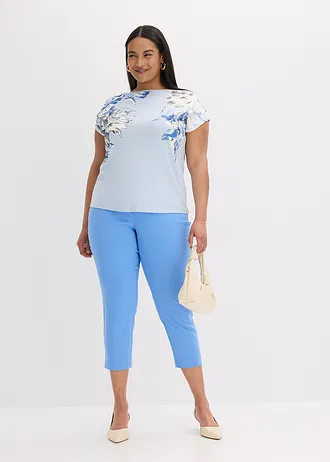 Shirt met oversized schouders, Kleur: poederblauw-wolwit-natuurbeige-rookgrijs gebloemd