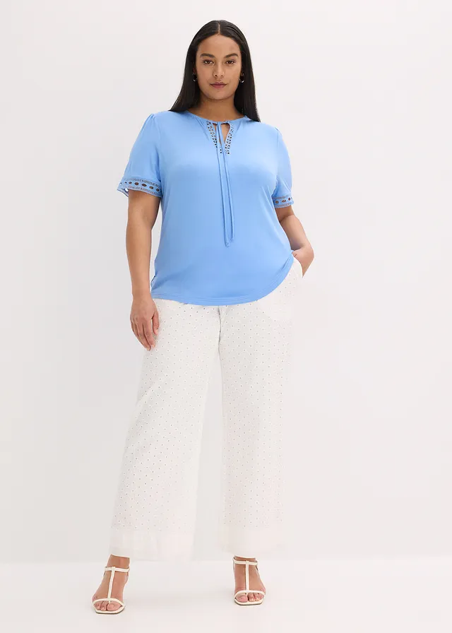 T-shirt tunique avec dentelle, Couleur: bleu moyen