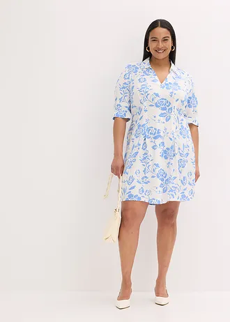 Blousejurk van soepele viscose, Kleur: middenblauw/wolwit gebloemd