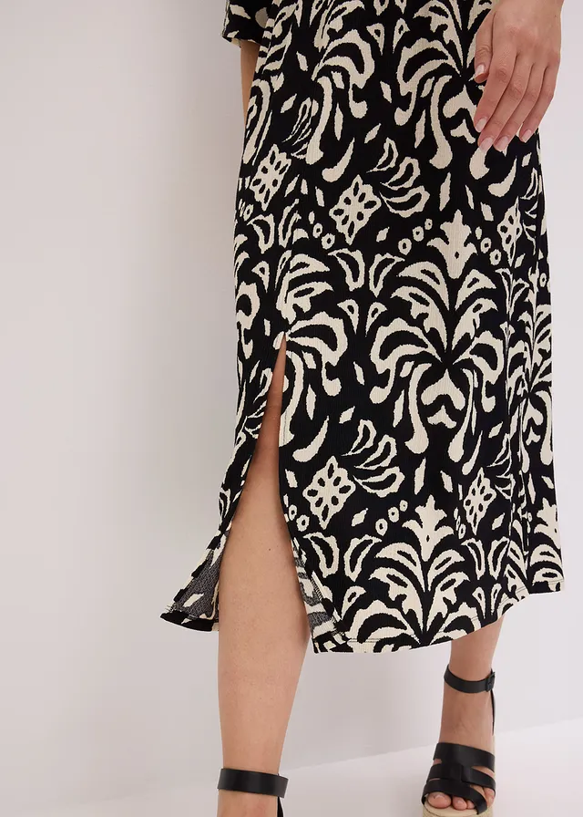 Rochie din jerse • negru-alb cu imprimeu • magazin bonprix