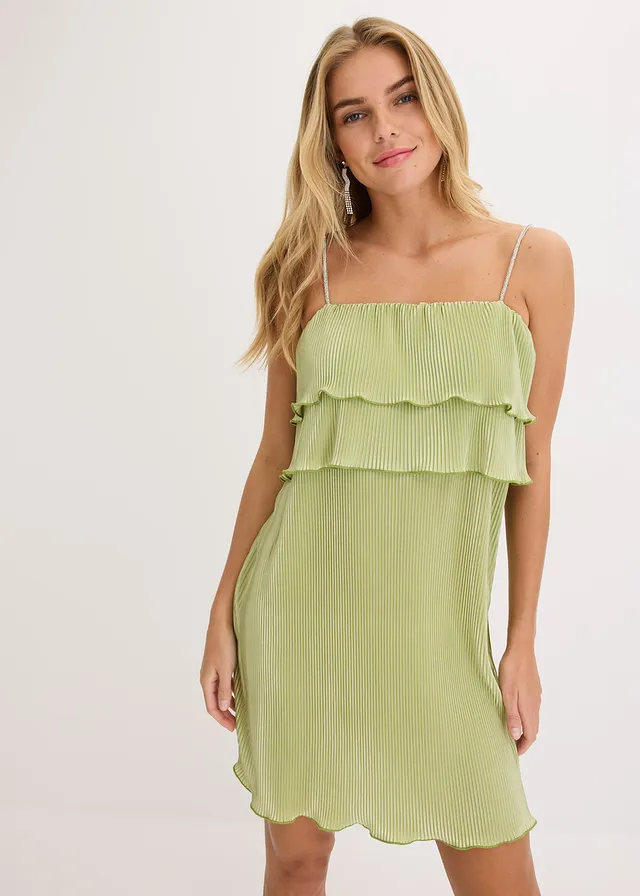 Robe en jersey plissé, Couleur: vert roseau