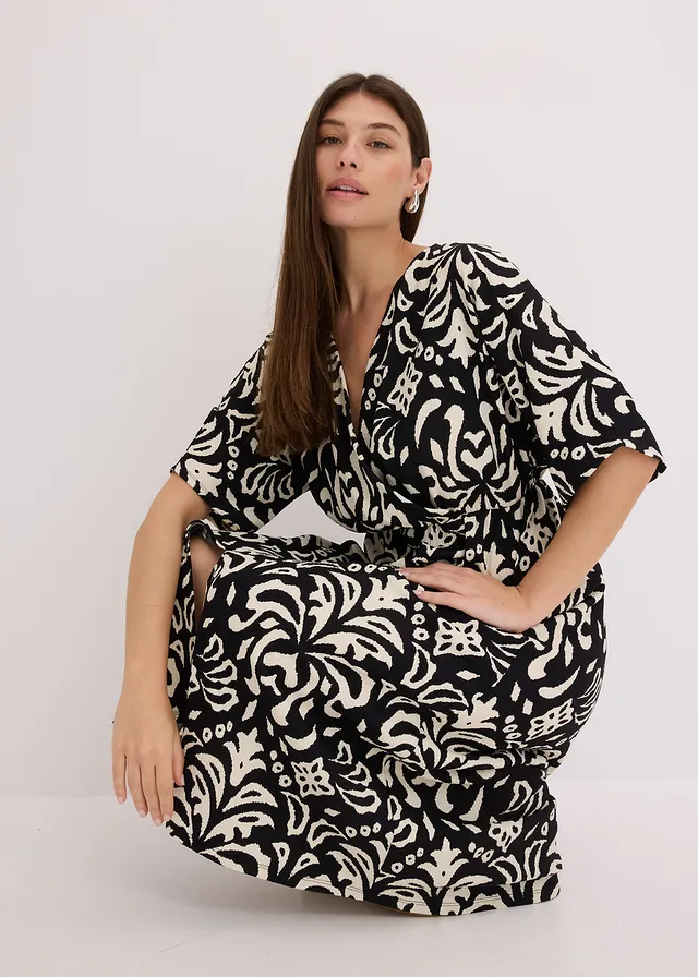 Rochie din jerse • negru-alb cu imprimeu • magazin bonprix