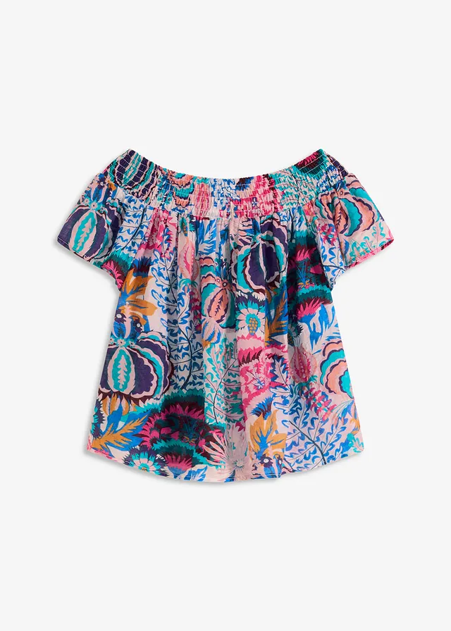 Carmen blouse van een lichte viscosemix • blauw gedessineerd • bonprix online shop
