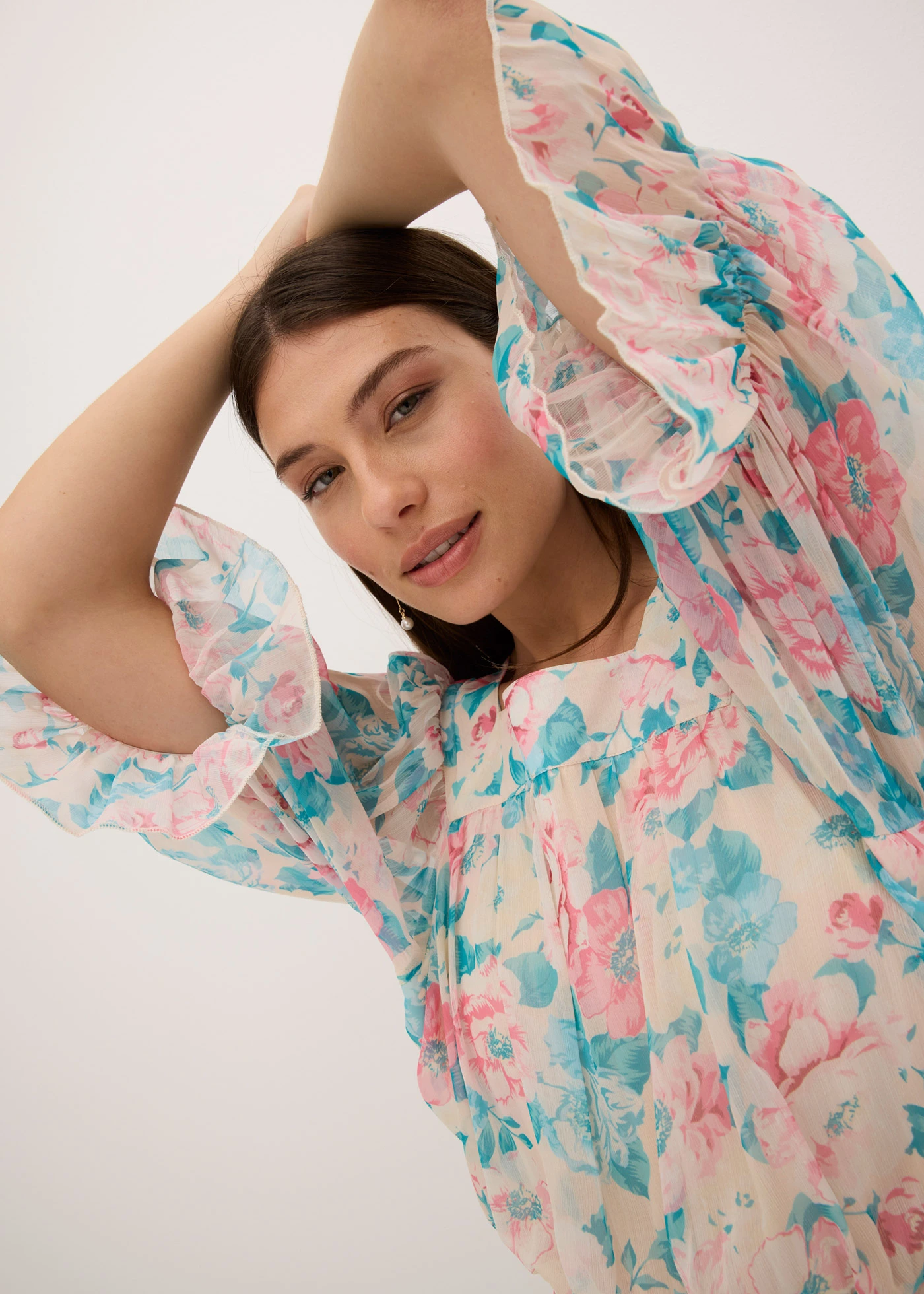 Maxi jurk van chiffon • beige gebloemd • bonprix online shop