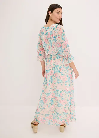 Maxi jurk van chiffon • beige gebloemd • bonprix online shop