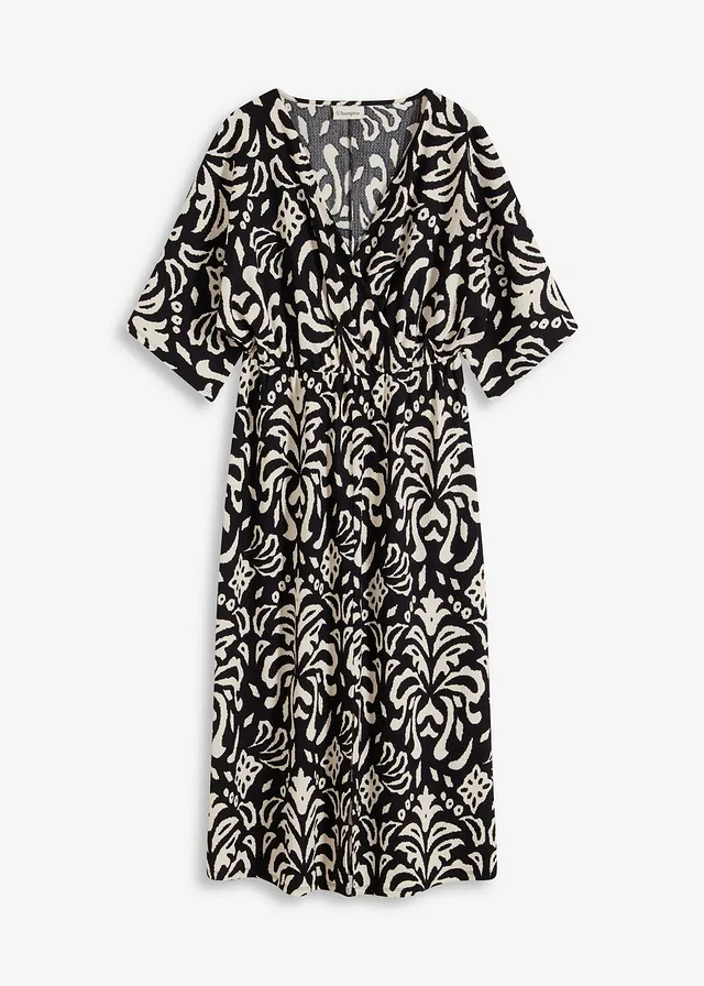 Rochie din jerse • negru-alb cu imprimeu • magazin bonprix