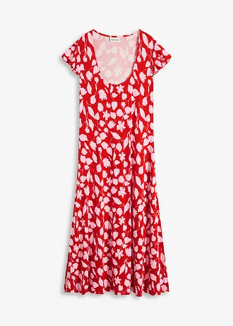 Gebloemde jersey jurk in een zachte viscosemix, Kleur: rood gebloemd