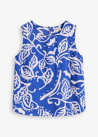 Gedessineerde blousetop, Kleur: blauw-wit gebloemd