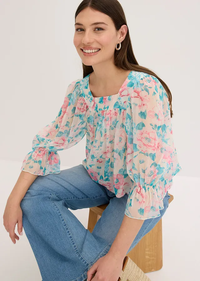 Blouse met ballonzoom • beige gebloemd • product-page.page-title-suffix