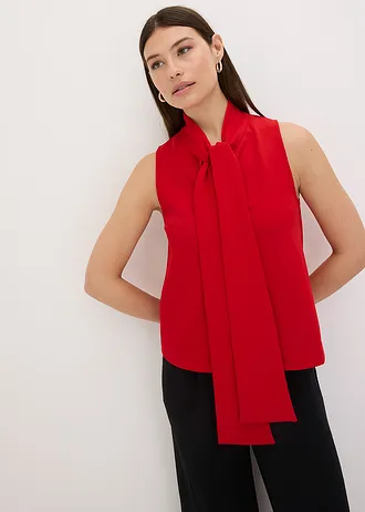 Top avec col à lavallière, Couleur: rouge profond