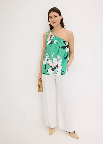 Halenkový top na jedno rameno • zelená s květy • bonprix obchod