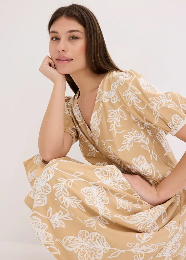 Robe-tunique brodée en viscose fluide • beige floral • product-page.page-title-suffix