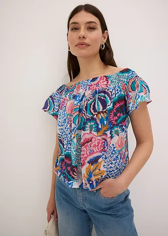 Carmen blouse van een lichte viscosemix • blauw gedessineerd • bonprix online shop