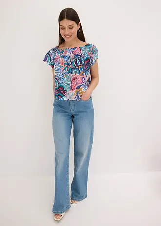 Carmen blouse van een lichte viscosemix • blauw gedessineerd • bonprix online shop