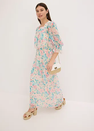 Maxi jurk van chiffon • beige gebloemd • bonprix online shop