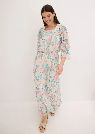 Maxi jurk van chiffon • beige gebloemd • bonprix online shop