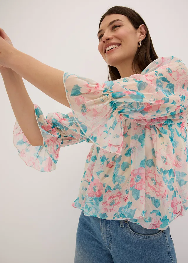 Blouse met ballonzoom • beige gebloemd • product-page.page-title-suffix