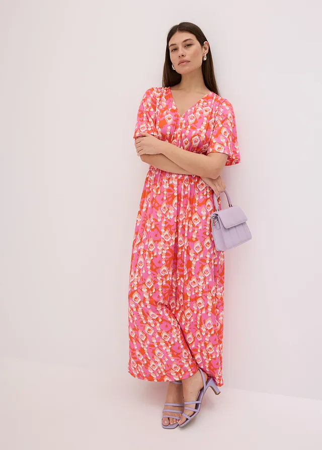 Robe longue, Couleur: rose vif imprimé