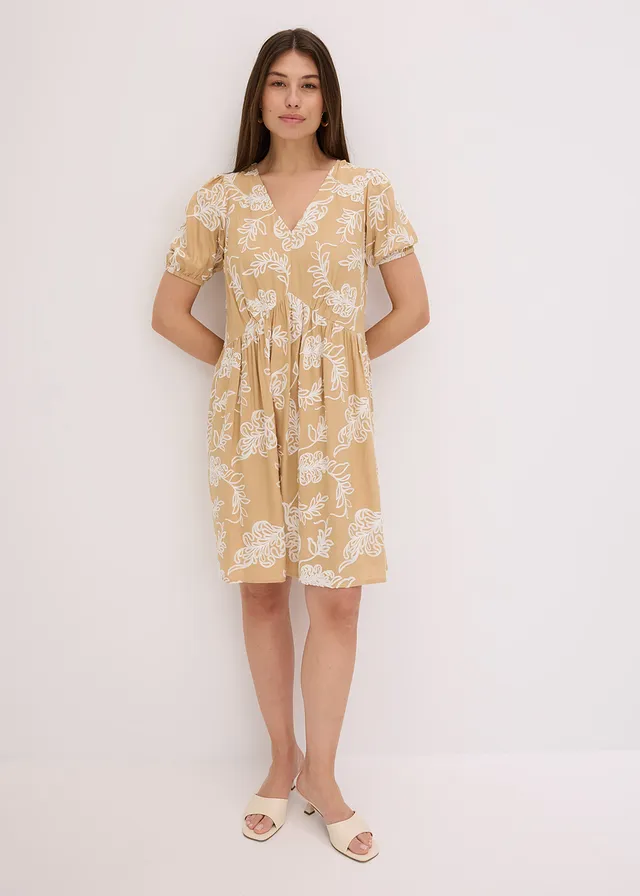 Robe-tunique brodée en viscose fluide • beige floral • product-page.page-title-suffix