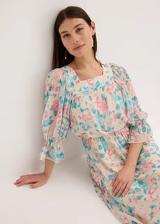 Maxi jurk van chiffon • beige gebloemd • bonprix online shop