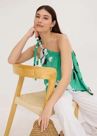 Halenkový top na jedno rameno • zelená s květy • bonprix obchod