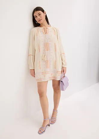 Mini jurk, Kleur: ecru met print