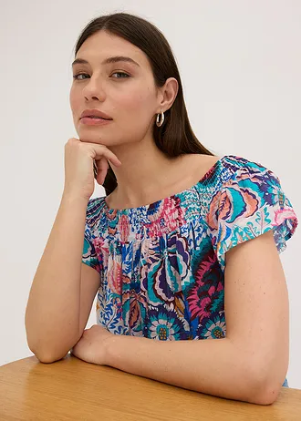 Carmen blouse van een lichte viscosemix • blauw gedessineerd • bonprix online shop