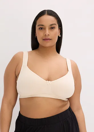 Nevyztužená hladká podprsenka bez kostic, s organickou bavlnou (2 ks v balení), barva: pískově béžová/černá