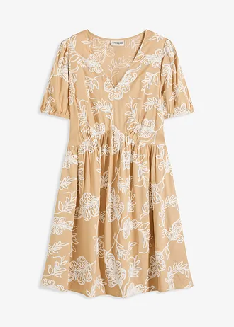 Rochie-tunică cu broderie, din viscoză fluidă