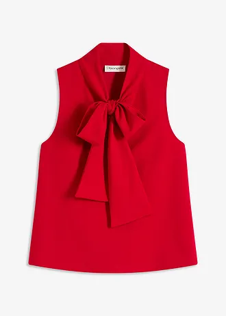 Top met strikkraag, Kleur: dieprood